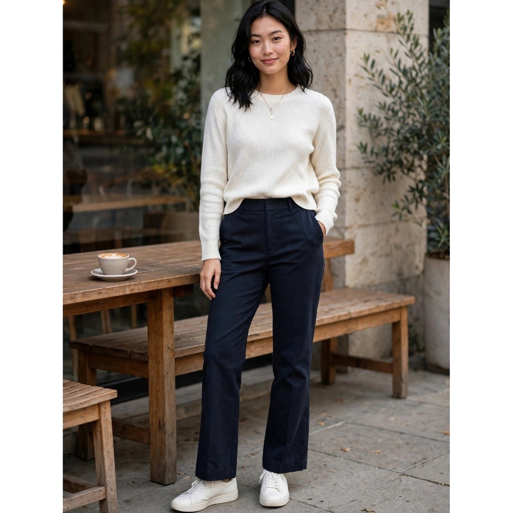 Everlane Navy Blue Way-High Flare Pant Cotton Blend Size 8 High Rise Trouser